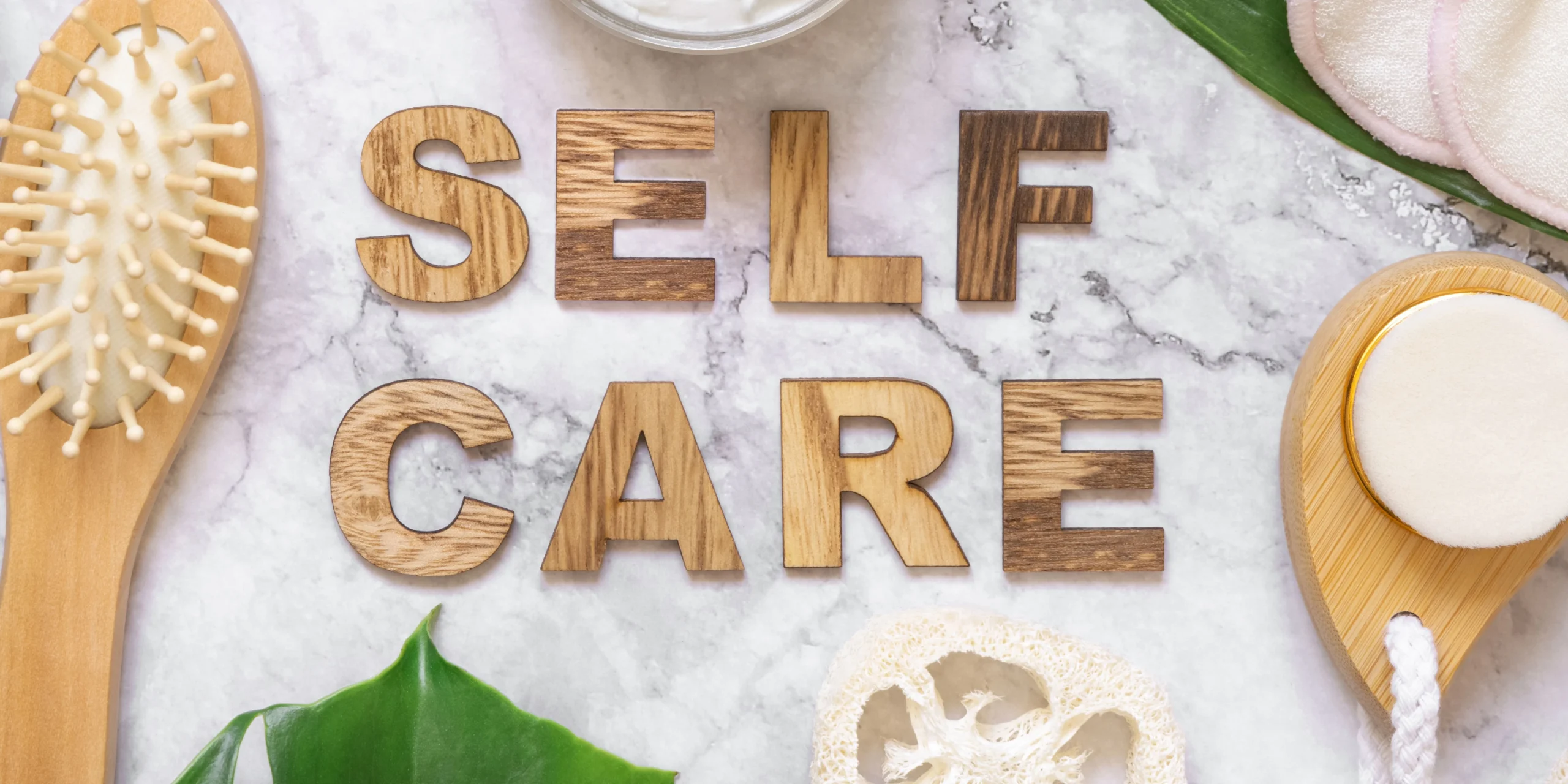 Self care words, wood, spa, IV hydration, Leaf, green