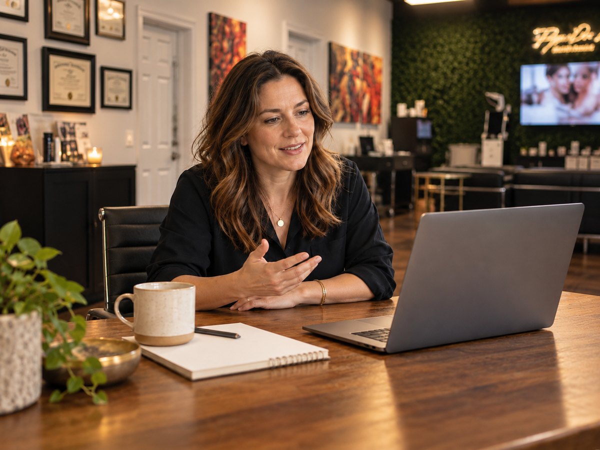 An employer joining a virtual consultation from the Fleur-De-Lis office